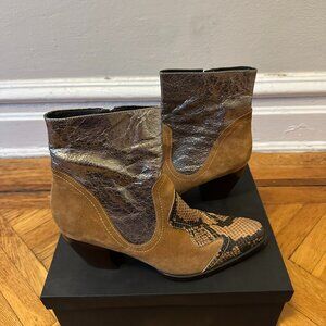 Rachel Comey Winnie Boot Snake Print Suede Metallic Heeled Ankle Boot Wmns sz 10